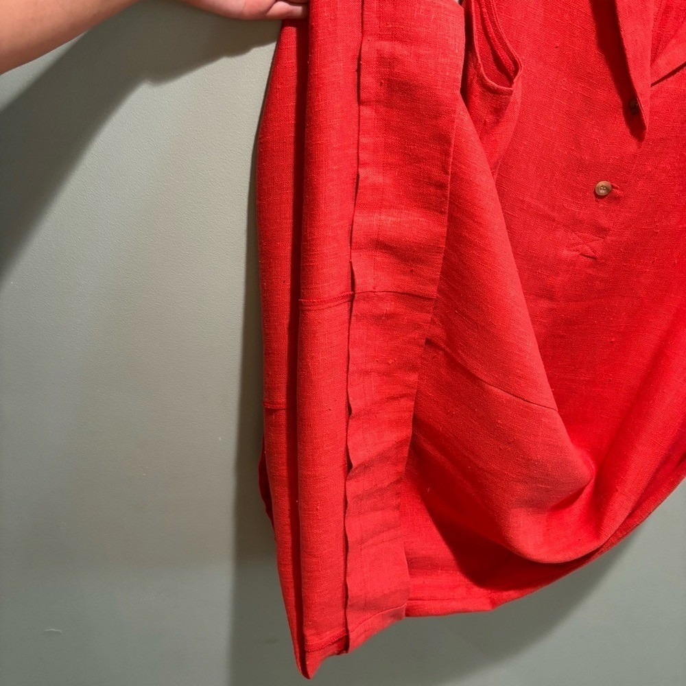 Sleeveless Red Linen Shift Dress - Classic Collared Design - Picture 4 of 10